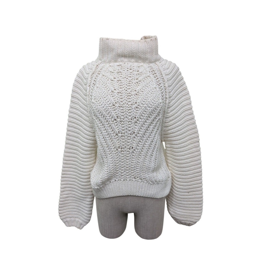 Free People Women 'Sweetheart Sweater white chunky knit, mock neck pullover XS